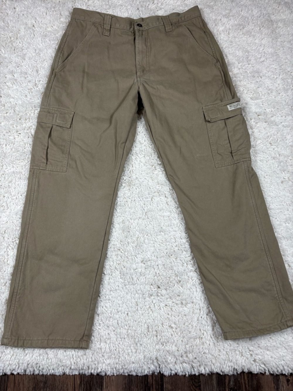 Wrangler Men’s Fleece Lined Cargo Pants 34x30 Khaki 100% Cotton Outdoor Work